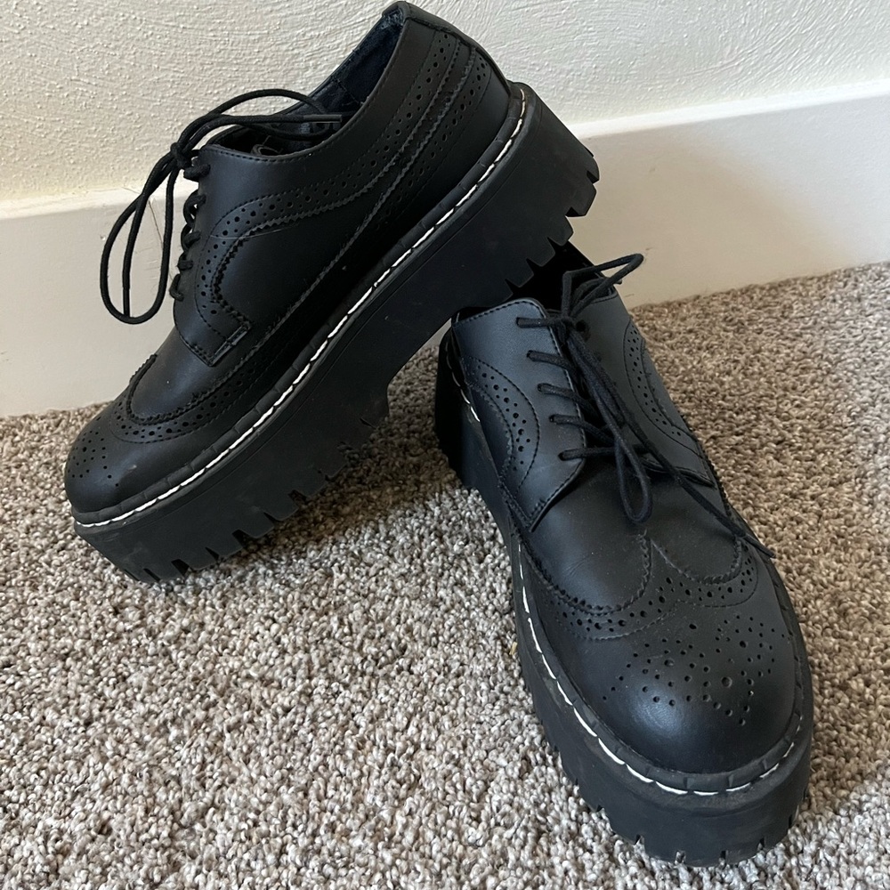 T.U.K. Black Platform Loafers size 11